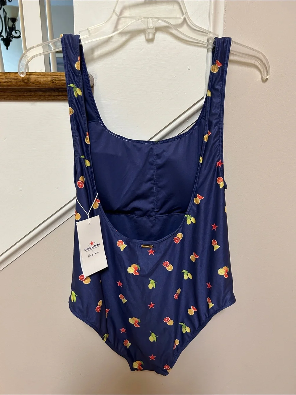 San Pellegrino X Kenny Flowers NWT L Navy Citrus Fruit-Print One-Piece Swimsuit
